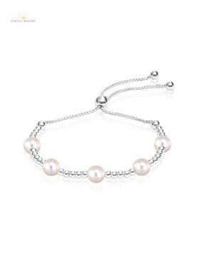 925 Sterling Silver Beaded Bolo Bracelet Adjustable Slider Tennis Bracelet